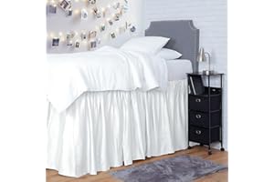 Shreem Linen Dorm Room Bed Skirt Twin XL 32 Inch Drop, 100% Microfiber Extra Long Bedskirt, White