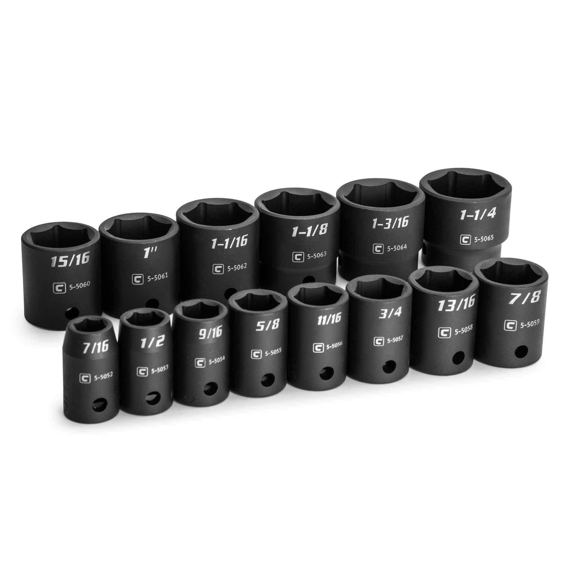 Photo 1 of **Capri Tools 1/2 in. Drive Shallow Impact Socket Set, 7/16 to 1-1/4 in, SAE, 14-Piece