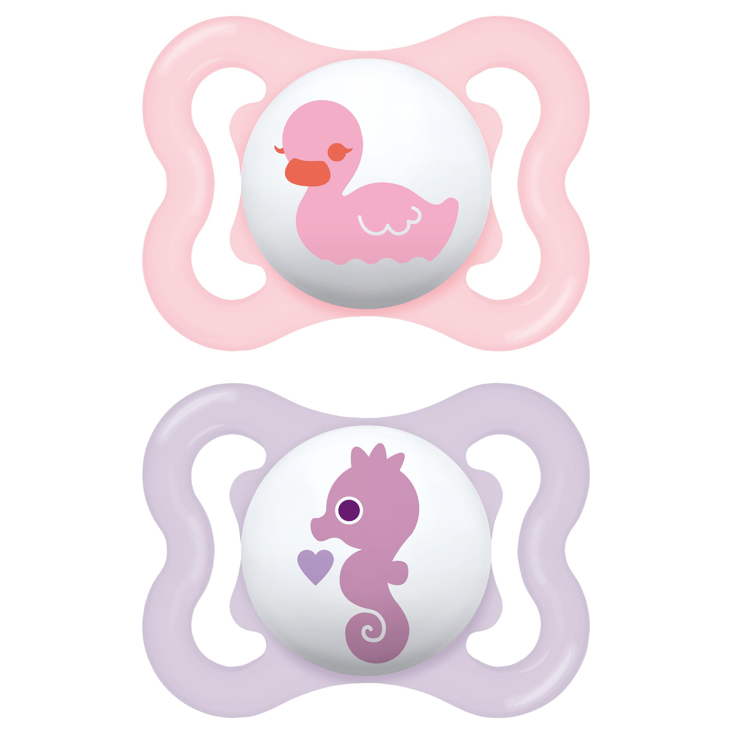 MAM Pacifier with Ventilated Shield, 2-6 Months, with Symmetrical, Flat and Flexible Silicone Teat Skin Soft Silicone Easy Acceptance, with Self-Sterilizing Box, MAM Air, Bright Pink, Pack of 2