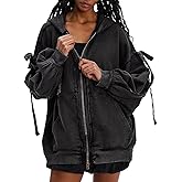 GRMLRPT Womens Zip Up Hoodies Sweatshirts with Bows Long Sleeve Oversized Y2k Jackets Streetwear With Pockets Fall