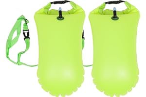 COHEALI 2pcs Inflatable Swim Buoy Life-Saving Bags with Storage Pouch, Fluorescent Green Floating Swim Buoys