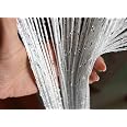 Topixdeals Tenda A Filamenti Con Nastro Argento - 2 Pannelli 94x193 Cm - Divisorio Per Stanza O Decorazione Finestre