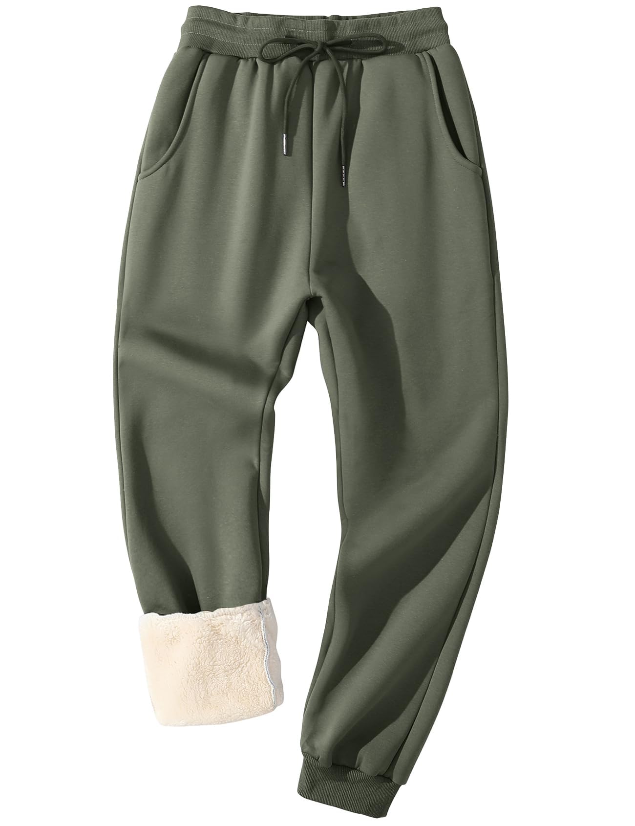 Flygo Men's Warm Fleece Pants Sherpa Lined Sweatpants Winter Active Track Joggers Pants(Rib Bottom GreyGreen-3XL) Image
