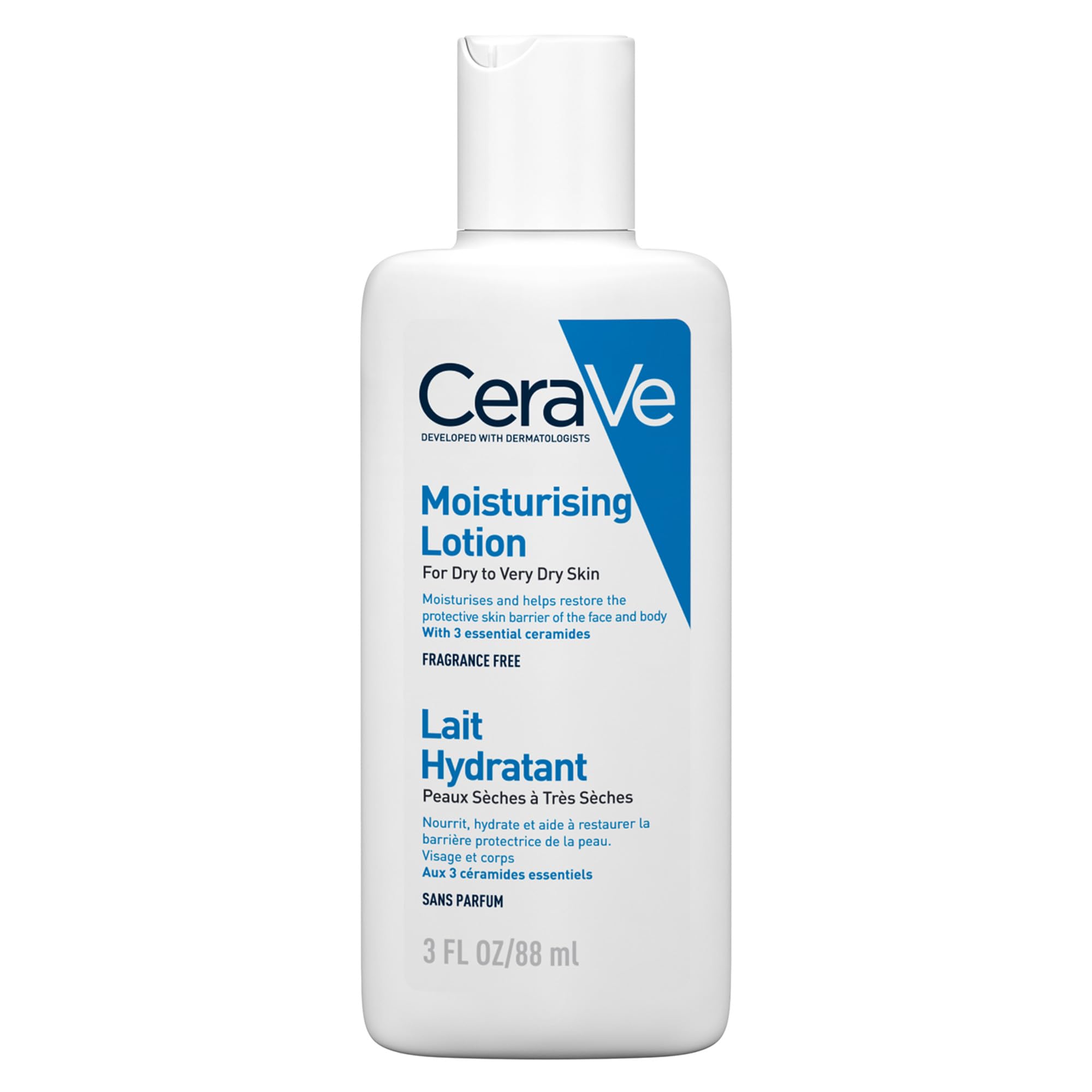 CeraVe Travel Size Moisturising Lotion for Dry Skin 88ml, 3 Essential Ceramides, Dermatological Skincare, Hyaluronic Acid, Fragrance-Free, Non-Comedogenic