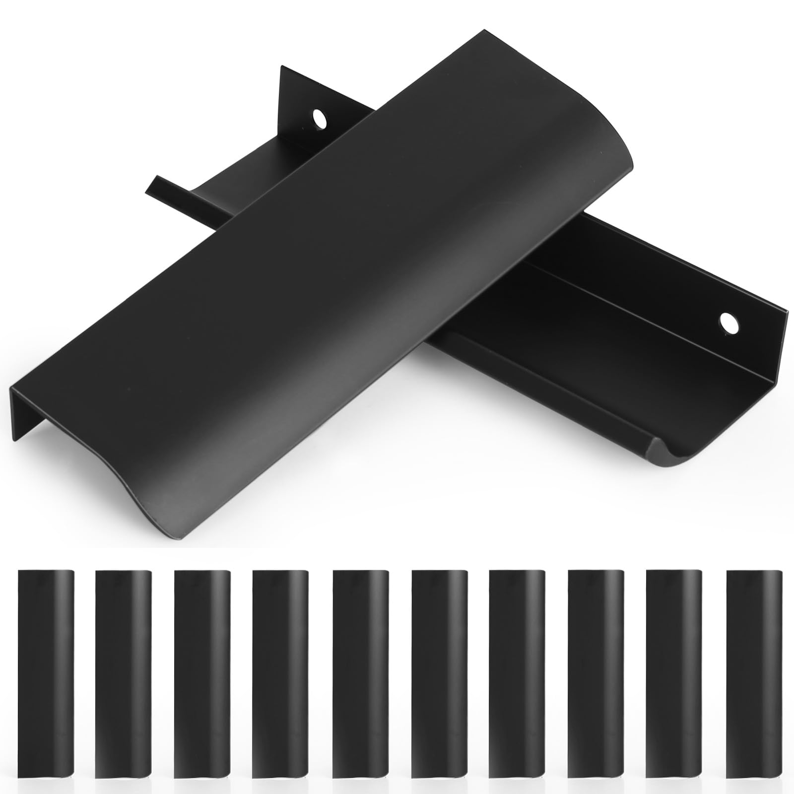 Pack of 10 Hidden Cabinet Handles, Black, 150 mm Concealed Furniture Handles, Furniture Handles, Black with Screws, Space Aluminium Hidden Door Handle, Cabinet Handles, for Kitchen Cabinets Drawer