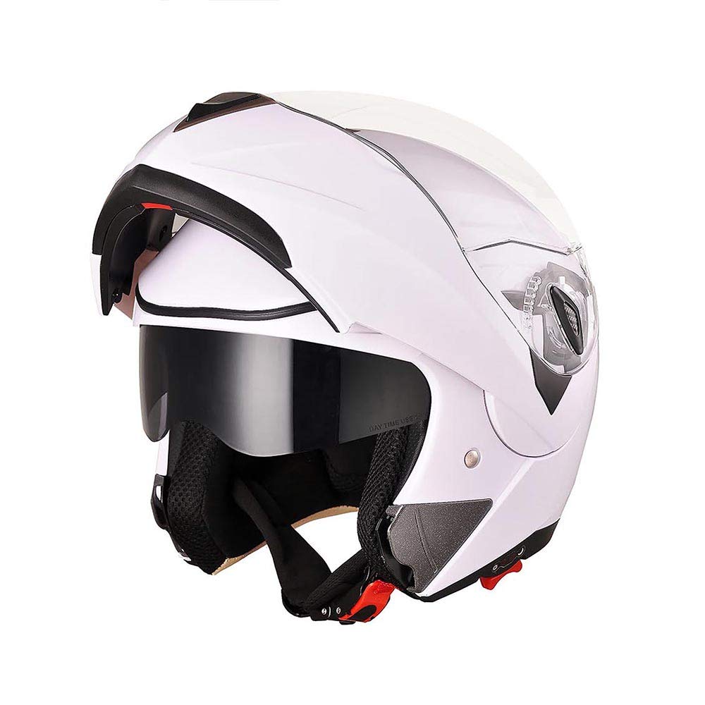AHR Full Face Flip up Modular Motorcycle Helmet DOT Approved Dual Visor Motocross White L