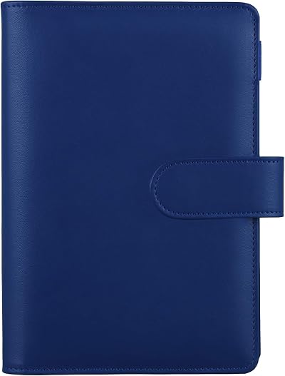 HAUTOCO PU Leather A6 Budget Binder Cover 6 Ring Notebook Folder Navy Blue