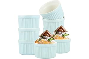 ACXFOND 8 Pack Porcelain Ramekins Set, 240 ml / 8 Fl Ounces Souffle Dish Baking Bowls, Custard Cups for Pudding Dips Sauce De