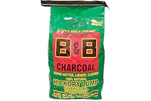 B&B Charcoal Signature Long Burning Smoking Hickory Lump Charcoal with All Natural Material for Grills and Barbecues, 8 Pounds