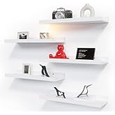 RICHER HOUSE 5-Set Floating Shelves with Lip, White Wall Mounted Wood Shelf | Display Picture Ledge Shelf, Anti-drop lip Shelf for Room Wall Decor, Bedroom Bathroom Storage Nursery Books, Easy Setup 16in