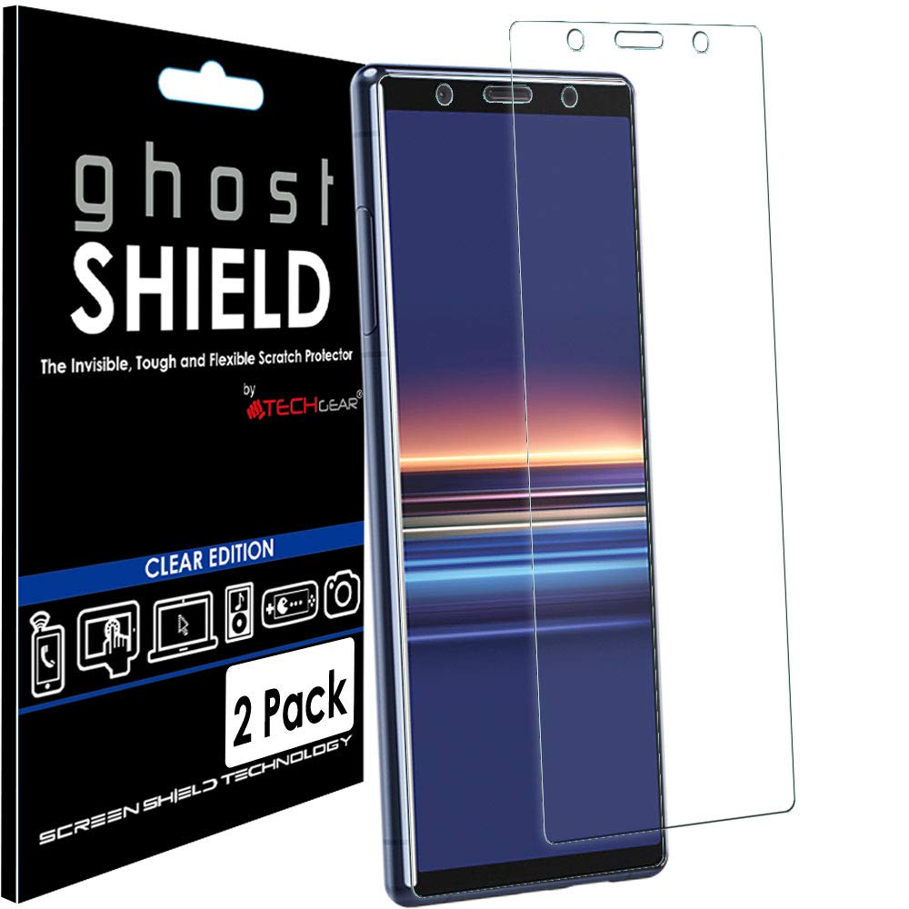 TECHGEAR [Pack of 2] Screen Protectors fit Sony Xperia 5 [ghostSHIELD Edition] Genuine Reinforced TPU film Screen Protector Guard Covers with FULL Screen Coverage inc Curved Screen Area