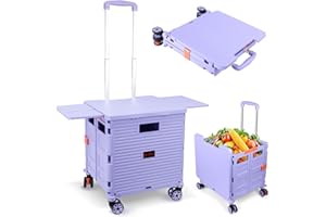 SELORSS Foldable Utility Cart Collapsible Portable Crate Rolling Carts with Wheels Tote Basket with Magnetic Lid Telescopic Cover Wear-Resistant 360°Rotate Wheel Noiseless for Shopping Storage Office Use