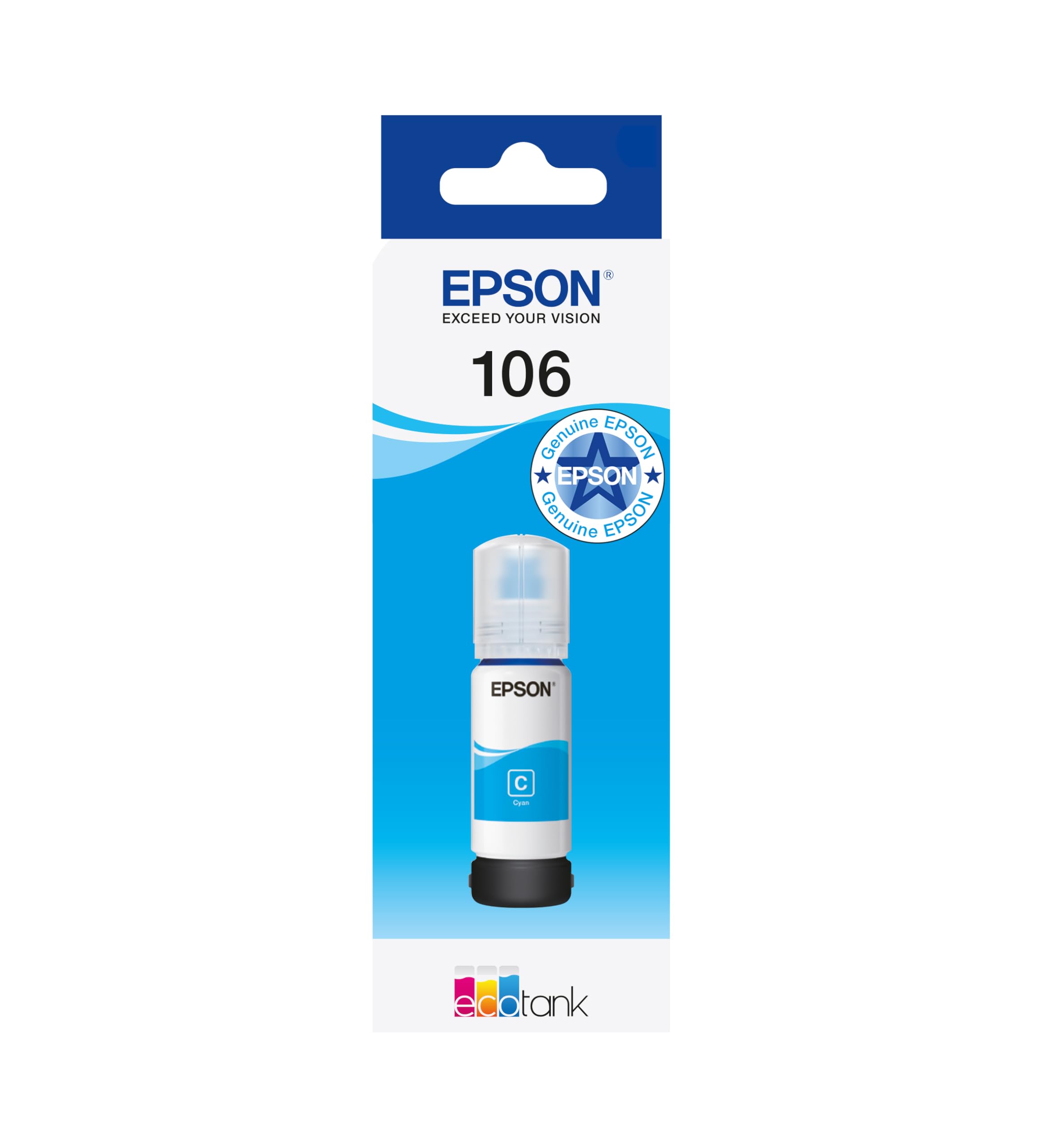 Epson EcoTank 106 Genuine Ink Bottle | Cyan| High Yield - Up to 1,900 Photos | Compatible with ET-7700 / ET-7750 Models | Brand-made for Optimal Results