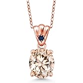 Gem Stone King 3.24 Ct Oval Peach Morganite Blue Sapphire 18K Rose Gold Plated Silver Pendant