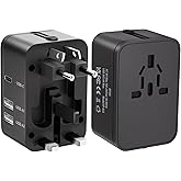 EFISH International Travel Plug Adapter,Universal AC Power Plug Converter | With 2 USB A &amp; 1 USB C | All-in-One Worldwide Wall Charger | For USA Asia EU UK AUS,covers over 200 countries | Black