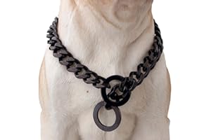 Heavy Duty Strong Black 15mm Stainless Steel Dogs Collar Choke Necklace Slip Collar Chain for Dogs Pit Bull, Mastiff, Bulldog