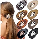 Rauimour 8PCS Flat Hair Clips for Women Girls,Large Strong Hold Ladies Hair Claw Clamp Barrettes for Lying Down Styling Accessories, Elegant 3.94" Medium Matte Neutral Leopard Color(Rhombus)