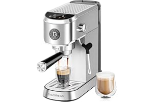 CASABREWS 5418 PLUS Espresso Machine 20 Bar, Compact Espresso Maker with Steam Milk Frother, Stainless Steel Coffee Machine with 34oz Detachable Water Tank for Cold Brew, Cappuccino, Silver