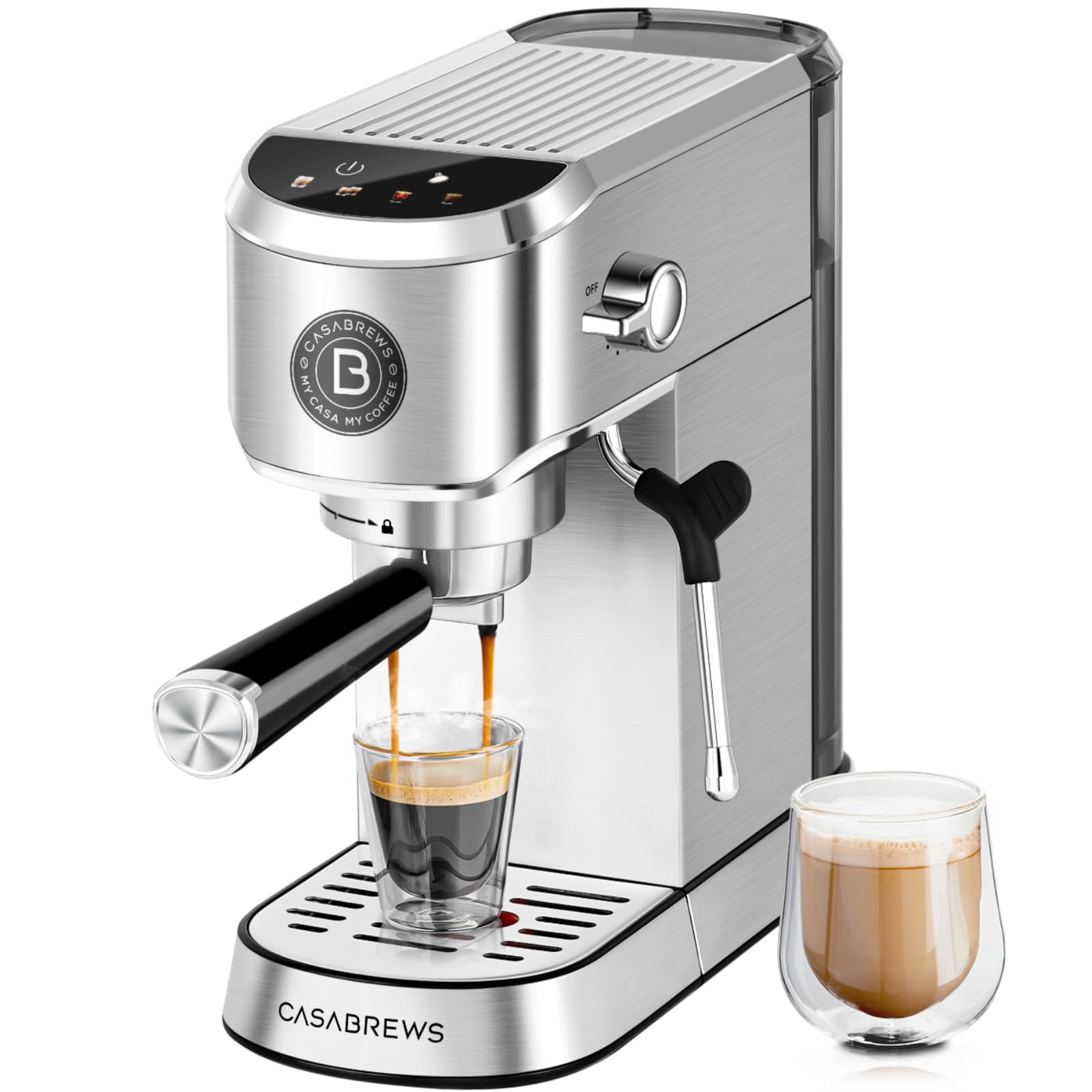 Photo 1 of CASABREWS 5418 PLUS Espresso Machine 20 Bar, Compact Espresso Maker with Steam Milk Frother, Stainless Steel Coffee Machine with 34oz Detachable Water Tank for Cold Brew, Cappuccino, Silver