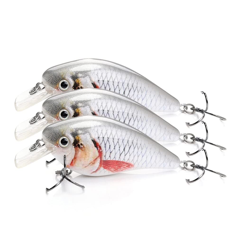 Floating Crankbait Lures Lifelike Artificial - Medium Roach Crankbait - Hard Wearing Sharp Treble Hooks - Realistic Durable Fish Scale Patterns - Predator & Pike Fishing Bait