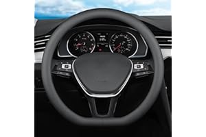 XHRING D-Shaped Car Steering Wheel Cover for Volkswagen VW Atlas Tiguan ID.4 Taos Passat Golf Jetta Beetle Polo GTI CC Touareg SE SEL R-line S Cross Sport Accessories, 2024 Leather Black