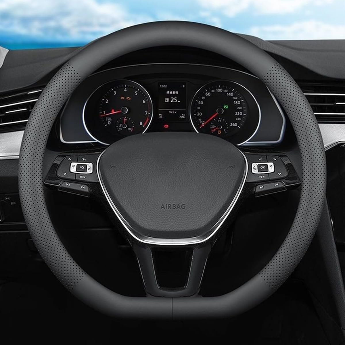 Photo 1 of XHRING D-Shaped Car Steering Wheel Cover for Volkswagen VW Atlas Tiguan ID.4 Taos Passat Golf Jetta Beetle Polo GTI CC Touareg SE SEL R-line S Cross Sport Accessories, 2025 Leather Black