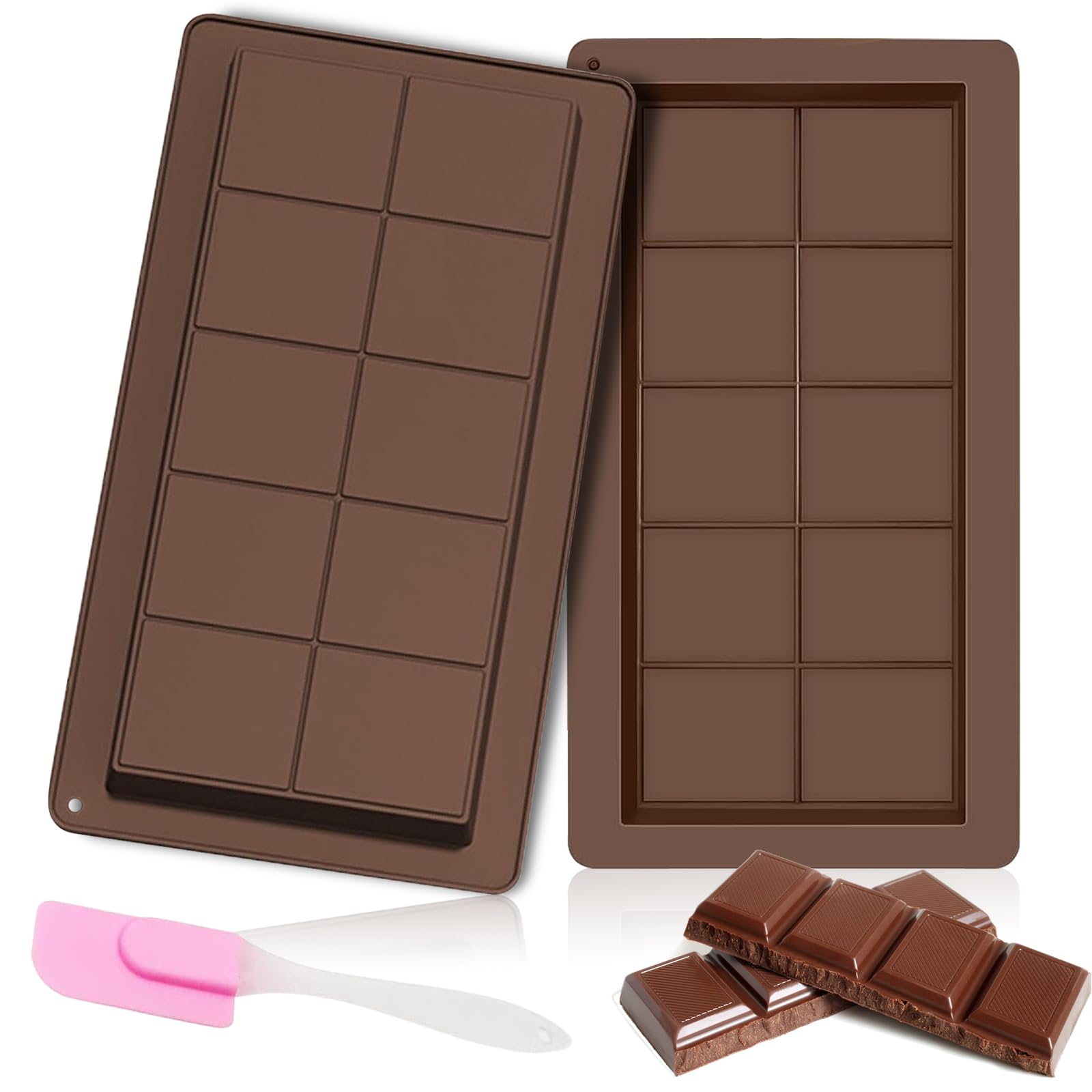 Lolileo Chocolate Bar Moulds, 2-Piece Silicone Chocolate Mold Set, Thick Reusable Candy Molds