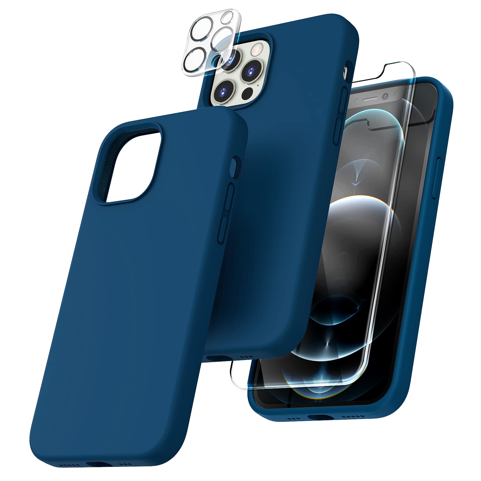 TOCOL Silicone for iPhone 12 Pro Max Case 6.7-Inch, Liquid Silicone Multi-Color Slim Silky-Soft Touch Anti-Scratch Shockproof Protective Phone Cover, Midnight Blue