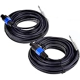 Yuyaokk 2Pack 25 ft Speakon to 1/4" Male Speaker Cables, Professional 12 Gauge AWG Wire Audio Amplifier Connection Cord, DJ/PA Wire with Twist Lock.
