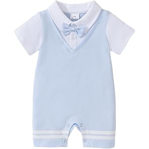 TENTIDE Baby Boys Romper 100% Cotton Bow Tie Summer Formal Outfit 0-18M