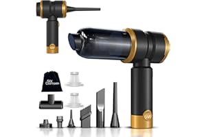 SIX CRAFTSMEN Handheld Car Vacuum Portable Cordless with 2000mAh Battery, 4 in 1 Handheld Vacuum Cleaner and Air Duster ,15000PA Portable Mini Hand Held Vacuum Rechargeable for Home, Car, Office, Pet Hair（Gold）