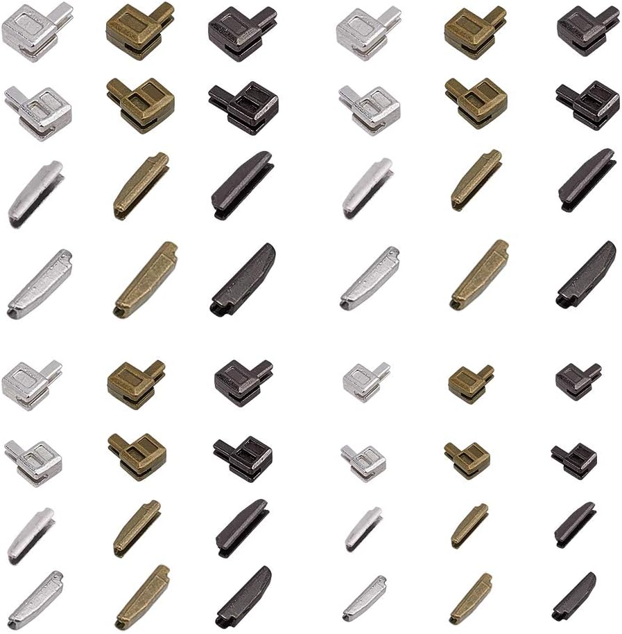 PH PandaHall 12 Sets Metal Zipper Latch Slider Retainer 3 Color Sizes
