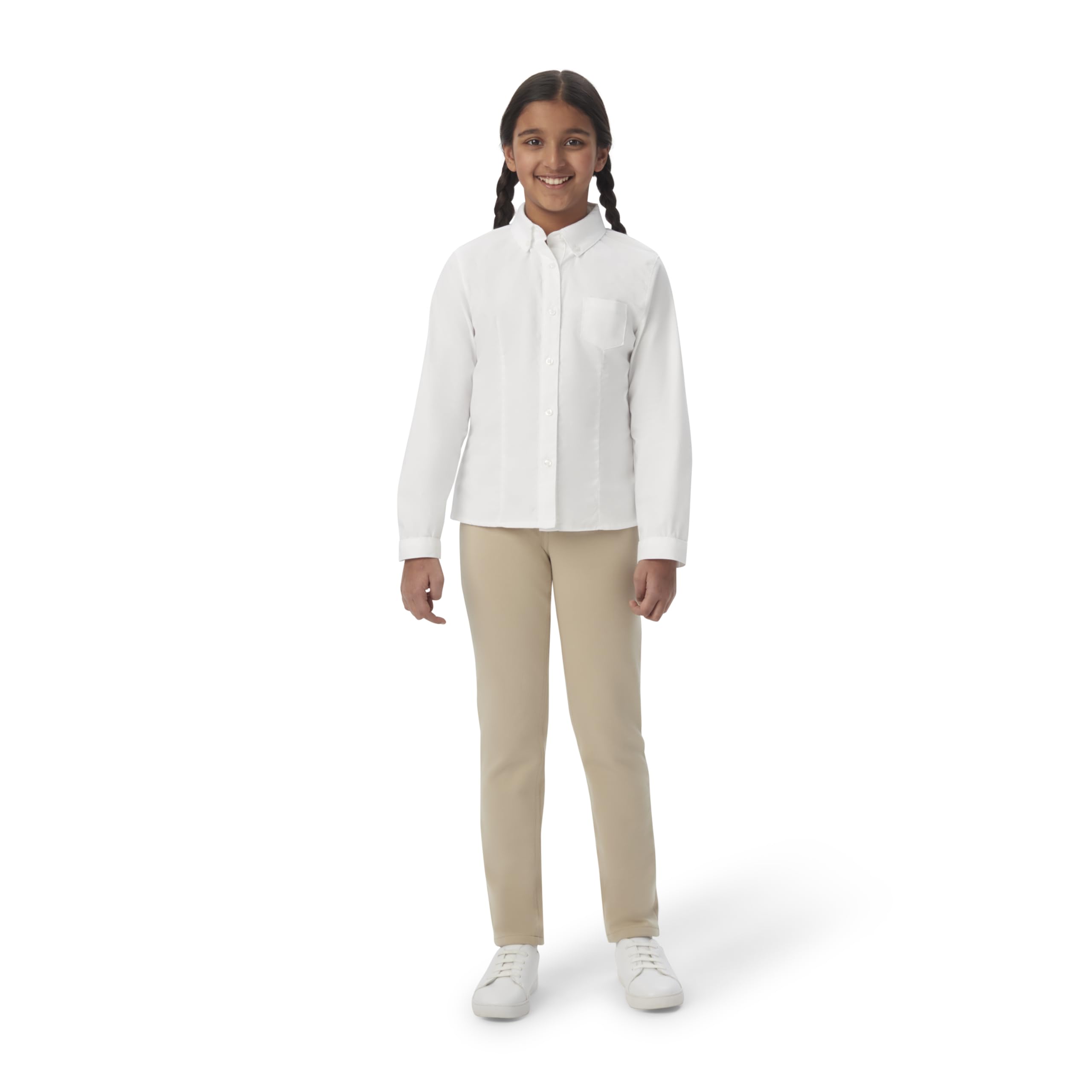 French Toast Girls' Fitted Wrinkle-Resistant Long Sleeve Oxford Shirt