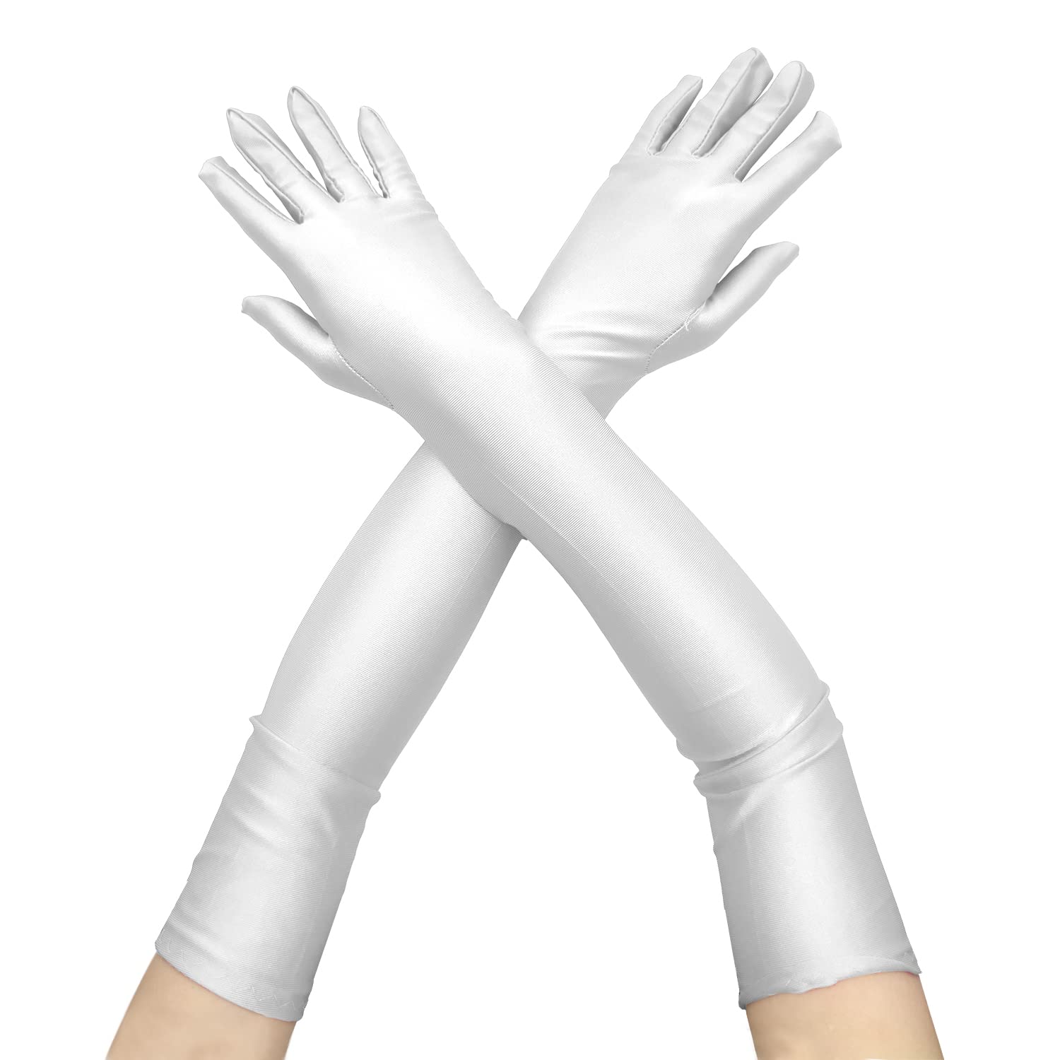CHEERYMAGIC Satin Opera Gloves, Vintage Style Gloves for Women, Long Evening Gloves Elbow Length, Cocktail Party, Prom Night Vintage, Costume Accessories, Festival Party Gloves A4-XNST (White)
