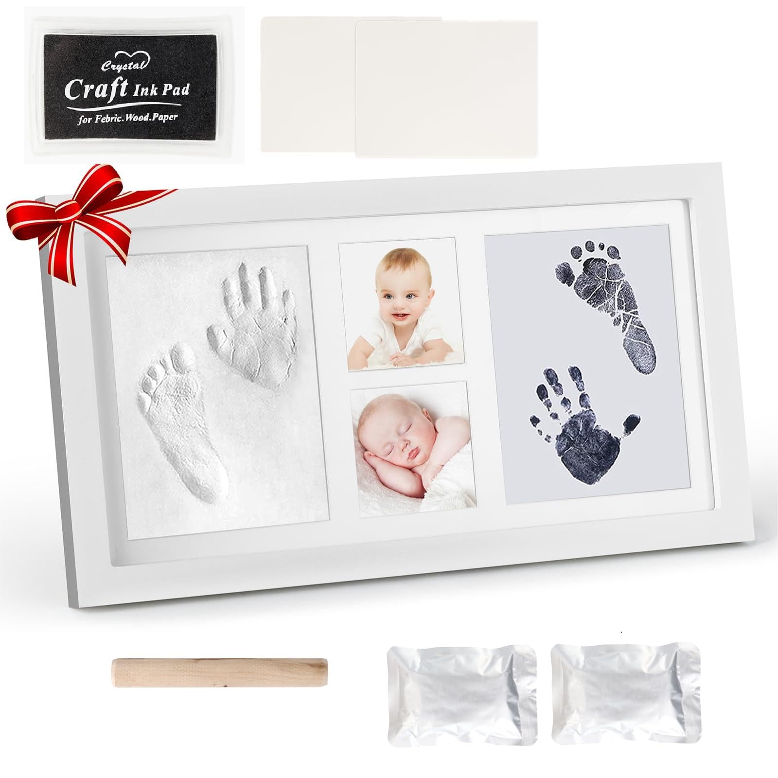 Newborn Baby Handprint Kit & Footprint Photo Frame, Unique Gift Memory for Newborn Boys Girls Baby Shower 100-Day Party