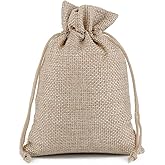 MELUOGE Burlap Bags Cotton Linen Bags Jewelry Treasure Pouches 6"x8" Drawstring Pouches Gift Bag (10, Light Coffee)
