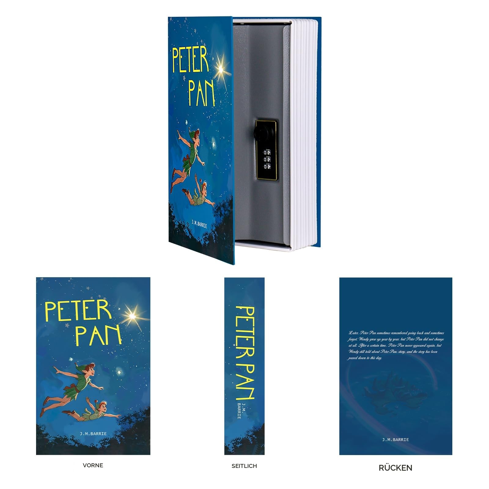 Sekam Buchtresor mit Zahlenschloss, Versteckter Safe (24 x 15 x 5,5 cm) mit Feuerfester Tasche, Buchbox Versteckte Aufbewahrung,Geldverstecke für Zuhause,Geldkassette Buchsafe für Bargeld (Peter Pan) 6