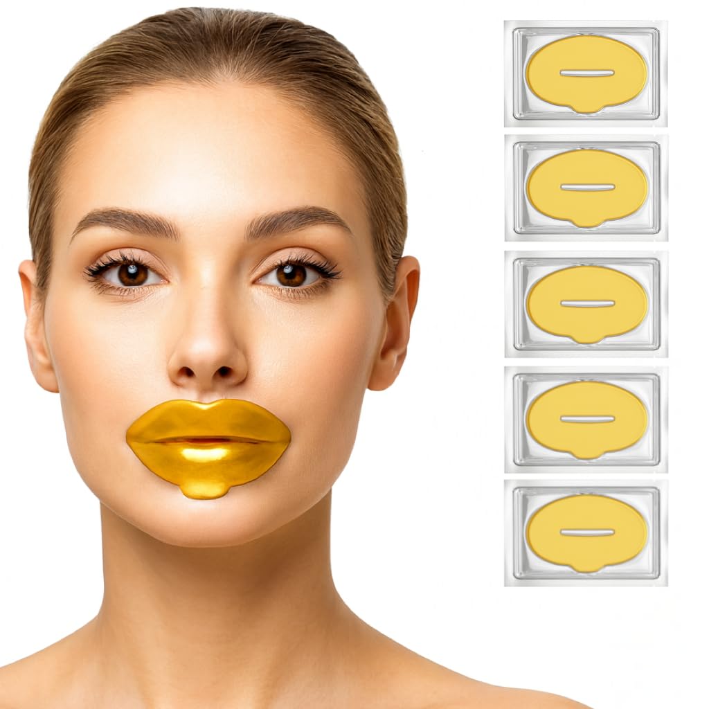 Infinitive Beauty 5 Pack 24K Gold Collagen Lip Masks – Hydrating, Anti-Ageing Gel Patches for Smoother, Plumper Lips | Deep Moisturising & Line-Reducing Treatment