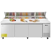 VEVOR 93"W Commercial Refrigerator, Pizza Prep Refrigerated Table, 19.3" Ultra Wide Countertop Food Prep Cooler, 30.8 Cu.Ft Single Door Salad Prep Fridge, 12 Pans Pizza Make Worktop with Cutting Board