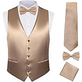 Bakerbear Men's Suit Vest V-neck Dress Satin Vest for Men Formal Wedding Party Tuxedo Waistcoat Set