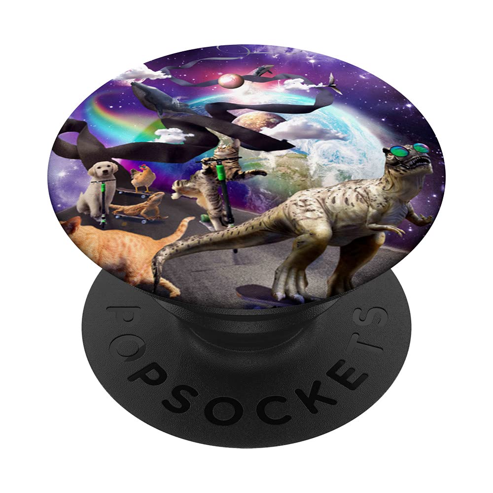 Trippy Cat Cats Dinosaur Dog Skating Scooter In Space PopSockets Swappable PopGrip