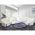 Caberryne Power Recliner Sofa Sectional, Creamy, L-Shape, 76.5" W x 37" L x 41" H, Modern Style, LED Light, 3 Recliner Seats, Storage Console, USB Charging, Easy Assembly