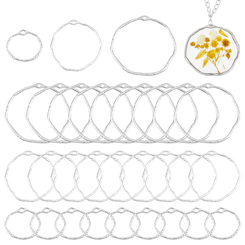 UNICRAFTALE 30pcs 3 Sizes Round Open Back Bezel Pendants Alloy Ring Frame Pendants Epoxy Resin Pressed Flower Jewelry Blank Charms for DIY UV Resin Pressed Flowers Crafts Jewelry Making