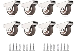 WEITELAI Mini Fixed Caster Wheels 1 inch Silent Ball Bearing Small Casters Wheels, Metal Top TPE Rubber Low Profile Caster Wheels for Furniture Rolling Cabinet Trundle Bed Drawer with Screws 8 Pack