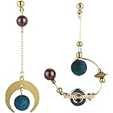 Mismatch Asymmetry Space Planet Drop Earrings, Artisan Celestial Drop Earrings, Blue Solar System Dangle Earrings, Moon Galaxy Earrings for Women Statement Jewelry