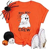 MOUSYA Halloween Nurse Shirt Women Boo Boo Crew T-Shirt Funny Ghost Nurse Graphic Tee Tops