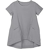 Minibee Women's Cotton Linen Short Sleeve Tunic/Top Tees
