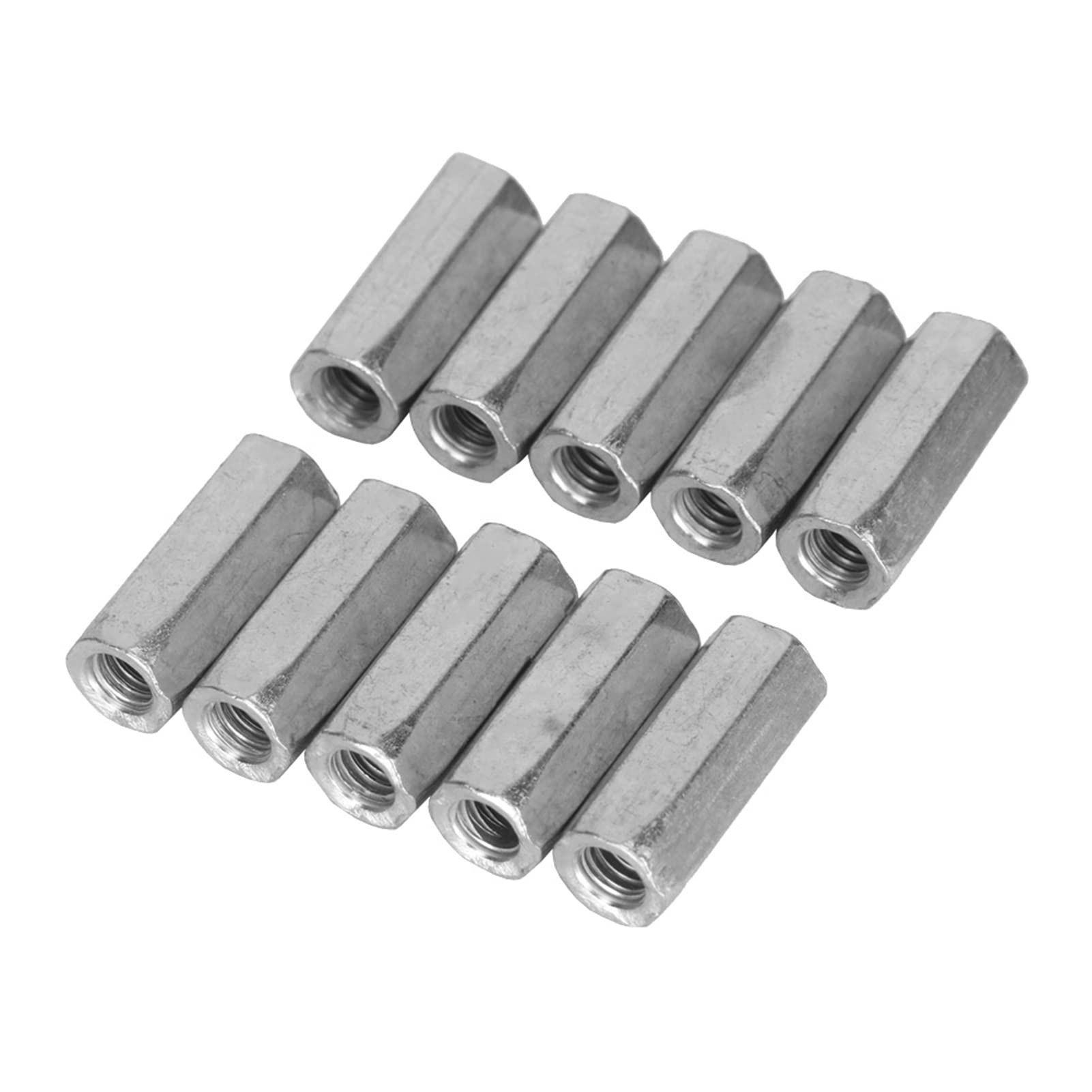 10pcs M6 Hex Coupling Nut for Threaded Rod Carbon Steel Female Straight Fitting, M6×25mm Studding Bar & Hex Rod Connector