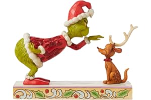 Enesco Dr. Seuss Grinch by Jim Shore Santa Grinch Petting Reindeer Max Figurine, Grinchmas Stone Resin Hand Crafted Collectible Christmas Figurines Home Decor Sculpture Statue, 5.5 Inch, Multicolor