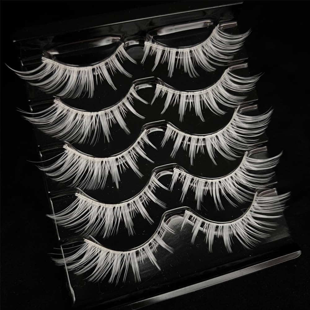 Photo 1 of MUQIU37 White Lashes Fairy Eyelashes Cat Eye Wispy Spiky False Eyelashes Cosplay Manga Lashes Halloween Easter Lashes Natural Anime White Fake Lashes Fox Eye Long Volume Fake Eyelashes (MQ15-5 Pairs)